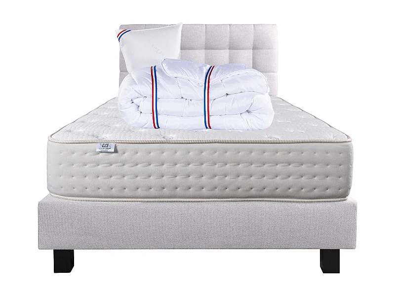 Ensemble Matelas 90x190 cm, Purlux, 26 cm + sommier gris + oreiller + couette + TDL