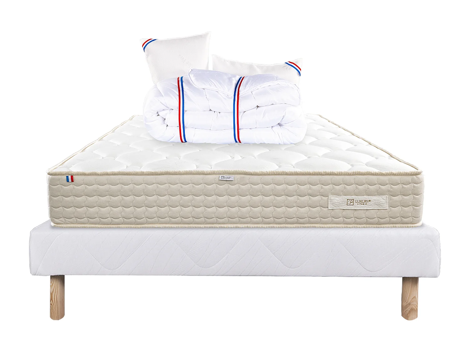 Ensemble Matelas 160x200 cm, Sublime, 20 cm + sommier blanc + 2 oreillers + couette