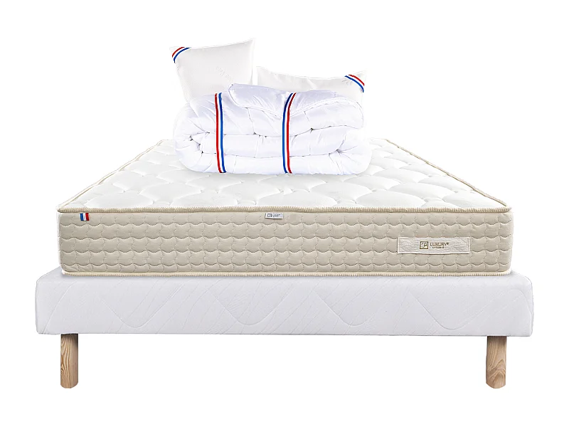 Ensemble Matelas 160x200 cm, Sublime, 20 cm + sommier blanc + 2 oreillers + couette