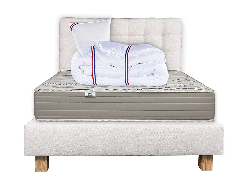 Ensemble Matelas 90x190 cm, OrganicCotton, 24 cm + sommier beige + oreiller + couette +TDL