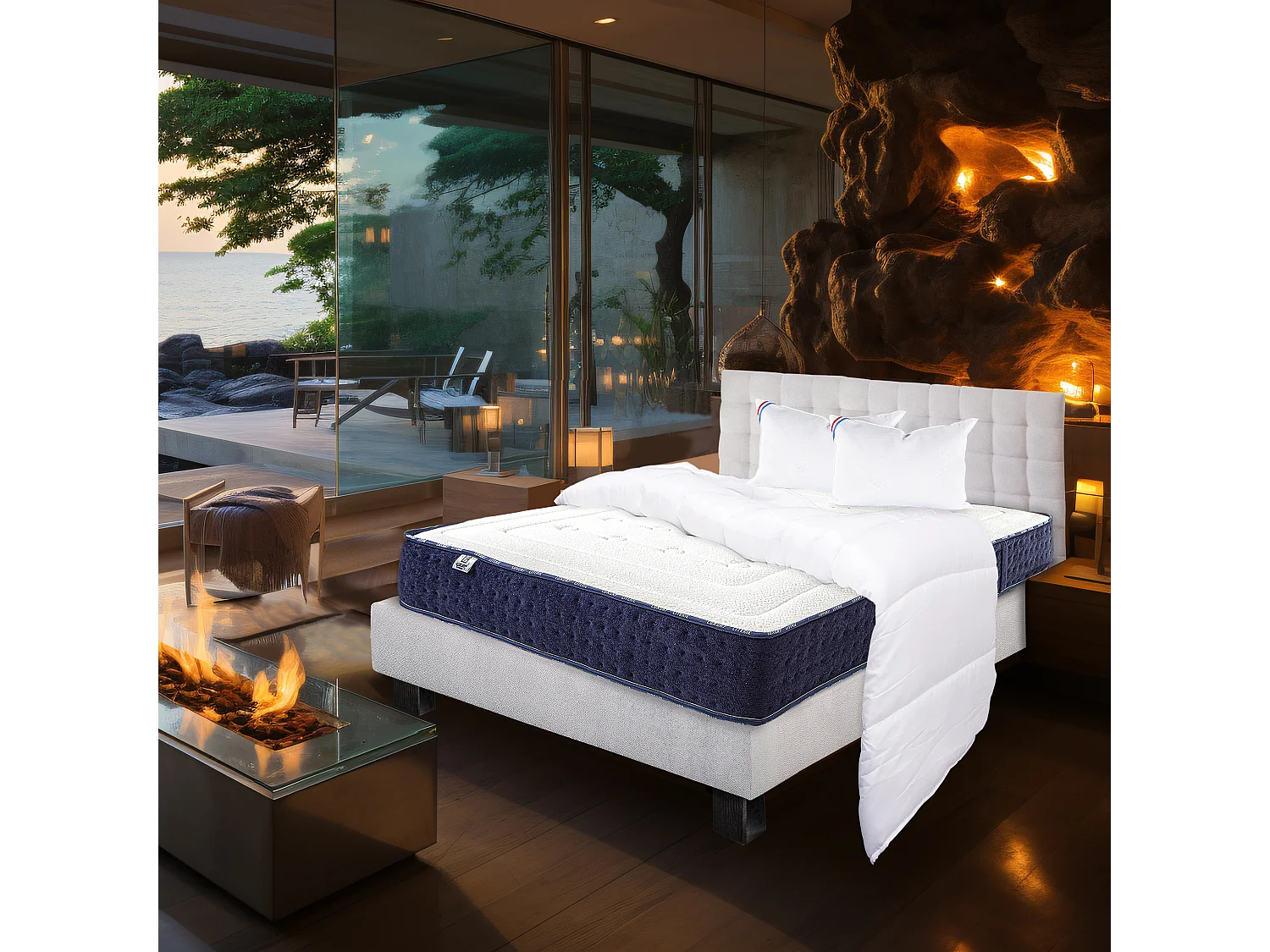 Ensemble Matelas 160x200 cm, Nuage, 24 cm + sommier gris + 2 oreillers + couette + TDL