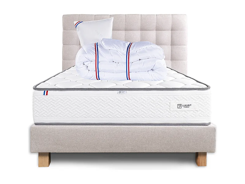 Ensemble Matelas 90x190 cm, Iris, 20 cm + sommier beige + oreiller + couette + TDL