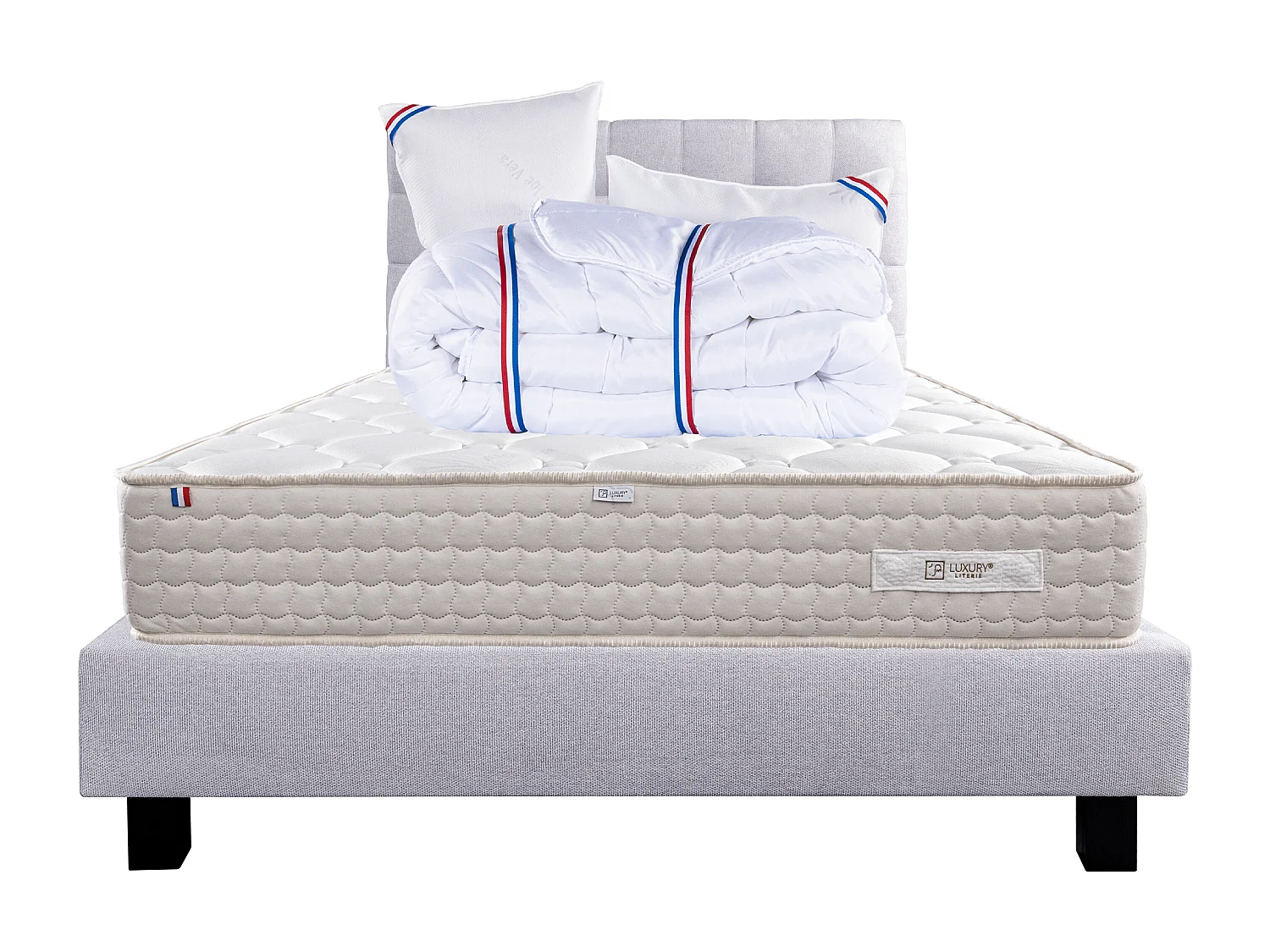 Ensemble Matelas 140x190 cm, Sublime, 20 cm + sommier gris + 2 oreillers + couette