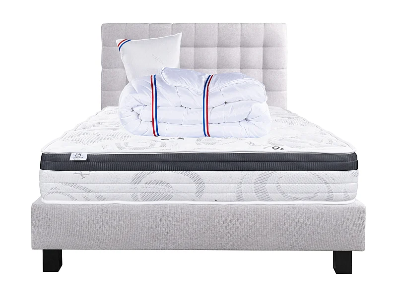 Ensemble Matelas 90x190 cm, Sleeplux, 26 cm + sommier gris + oreiller + couette + TDL