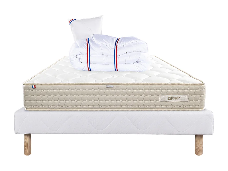 Ensemble Matelas 90x190 cm, Sublime, 20 cm + sommier blanc + oreiller + couette