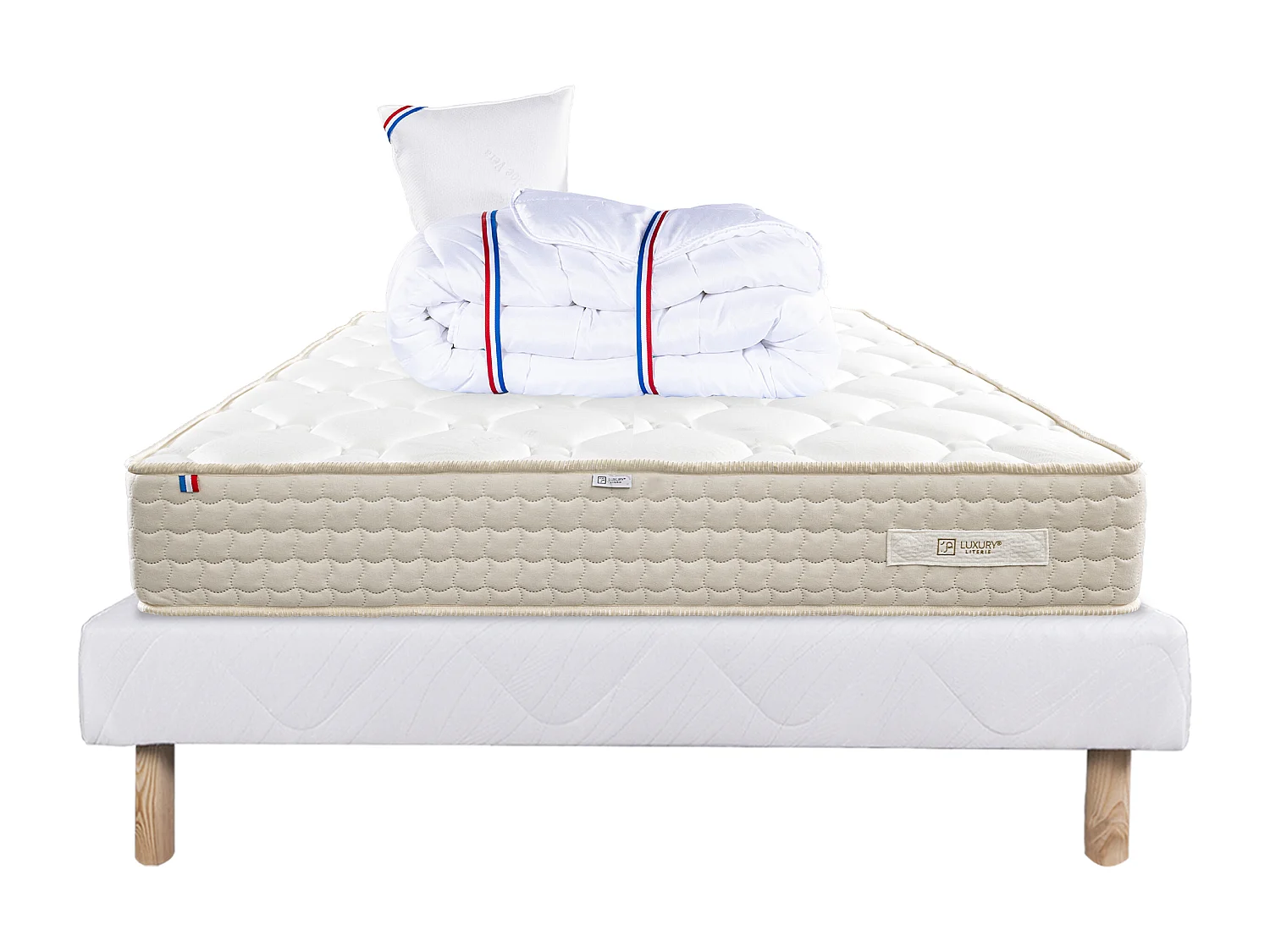Ensemble Matelas 90x190 cm, Sublime, 20 cm + sommier blanc + oreiller + couette