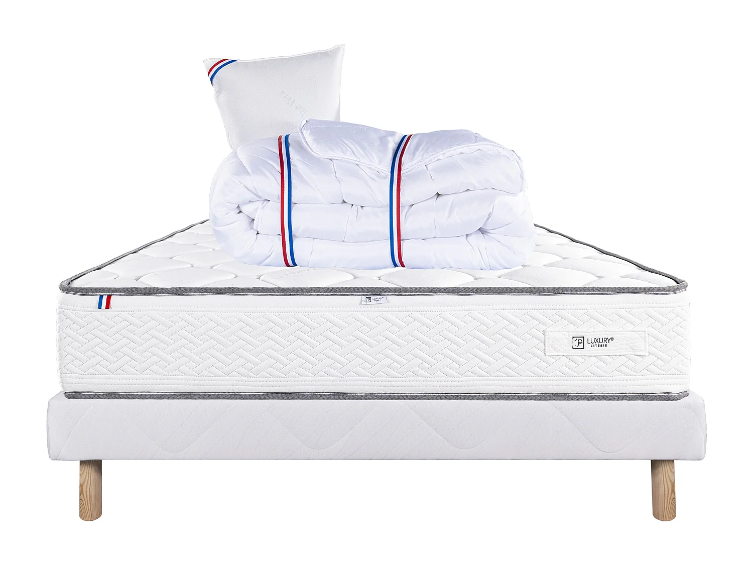 Ensemble Matelas 90x190 cm, Iris, 20 cm + sommier blanc + oreiller + couette