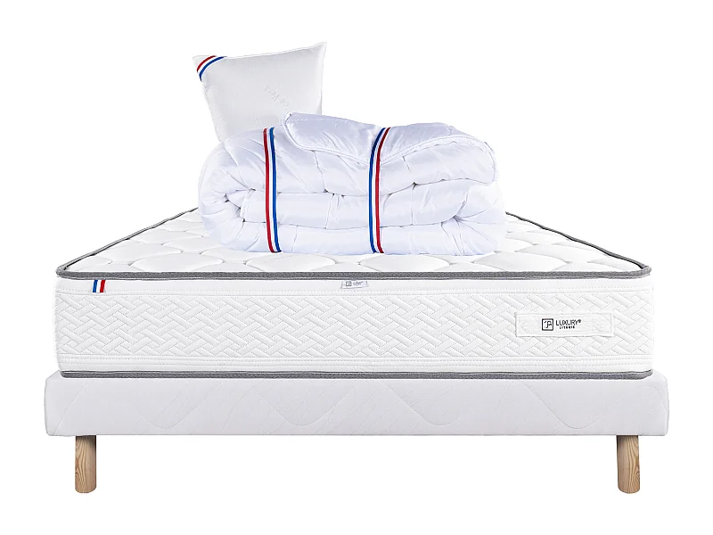 Ensemble Matelas 90x190 cm, Iris, 20 cm + sommier blanc + oreiller + couette