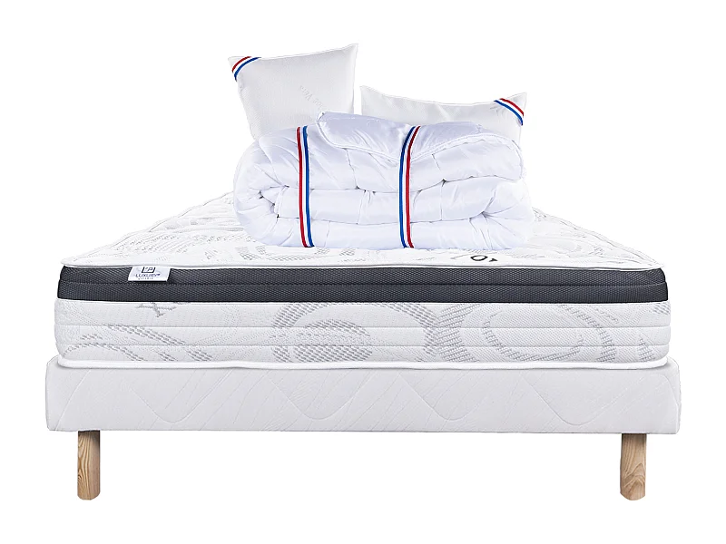 Ensemble Matelas 160x200 cm, Sleeplux, 26 cm + sommier blanc + 2 oreillers + couette