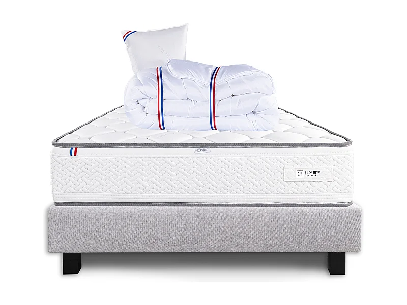 Ensemble Matelas 90x190 cm, Iris, 20 cm + sommier gris + oreiller + couette