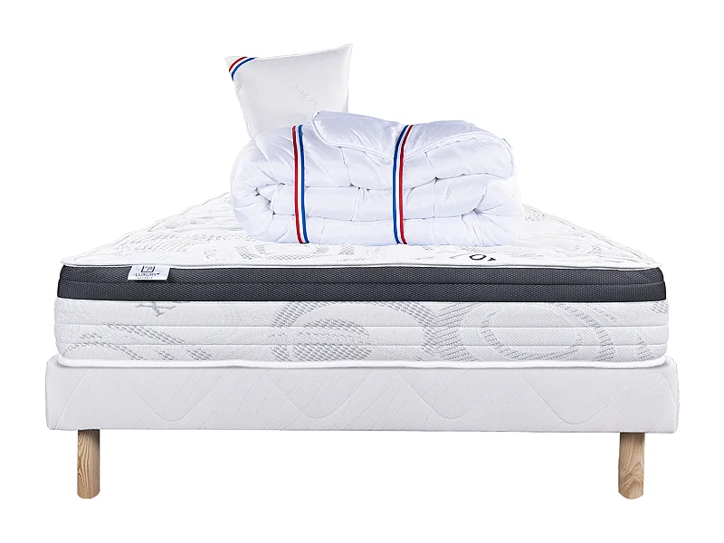 Ensemble Matelas 90x190 cm, Sleeplux, 26 cm + sommier blanc + oreiller + couette