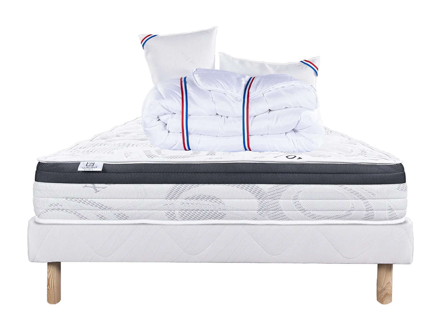 Ensemble Matelas 140x200 cm, Sleeplux, 26 cm + sommier blanc + 2 oreillers + couette