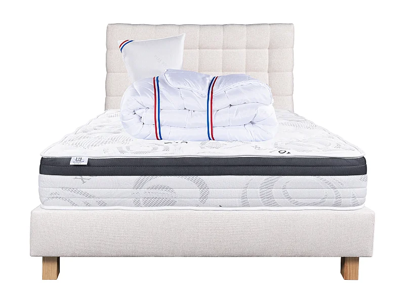 Ensemble Matelas 90x190 cm, Sleeplux, 26 cm + sommier beige + oreiller + couette + TDL