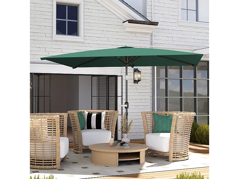 Parasol inclinable rectangulaire métal polyester haute densité 2,95L x 1,95l x 2,4H m vert