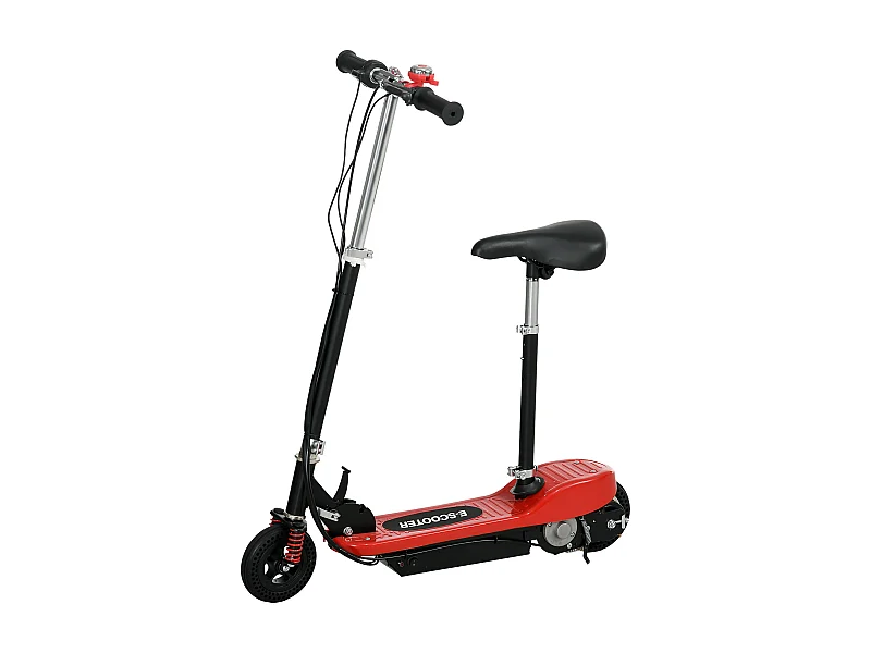 Trottinette électrique pliable enfant 120 W guidon selle réglable 15 Km/h max. suspension AV sonnette rouge noir