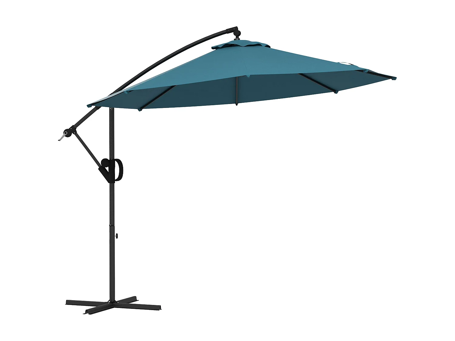 Parasol déporté octogonal inclinable Ø 2,93 x 2,60 m avec pied métal époxy alu bleu canard