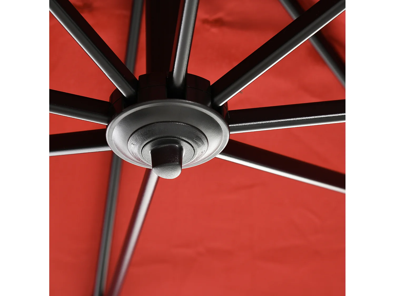 Parasol déporté carré inclinable manivelle avec pied en acier dim. 2,45L x 2,45l x 2,45H m métal alu. polyester haute densité rouge