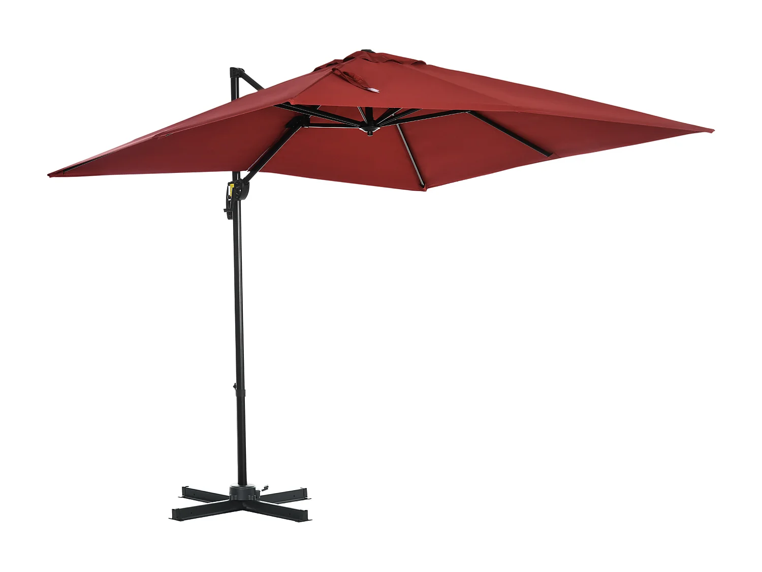 Parasol déporté carré inclinable manivelle avec pied en acier dim. 2,45L x 2,45l x 2,45H m métal alu. polyester haute densité rouge