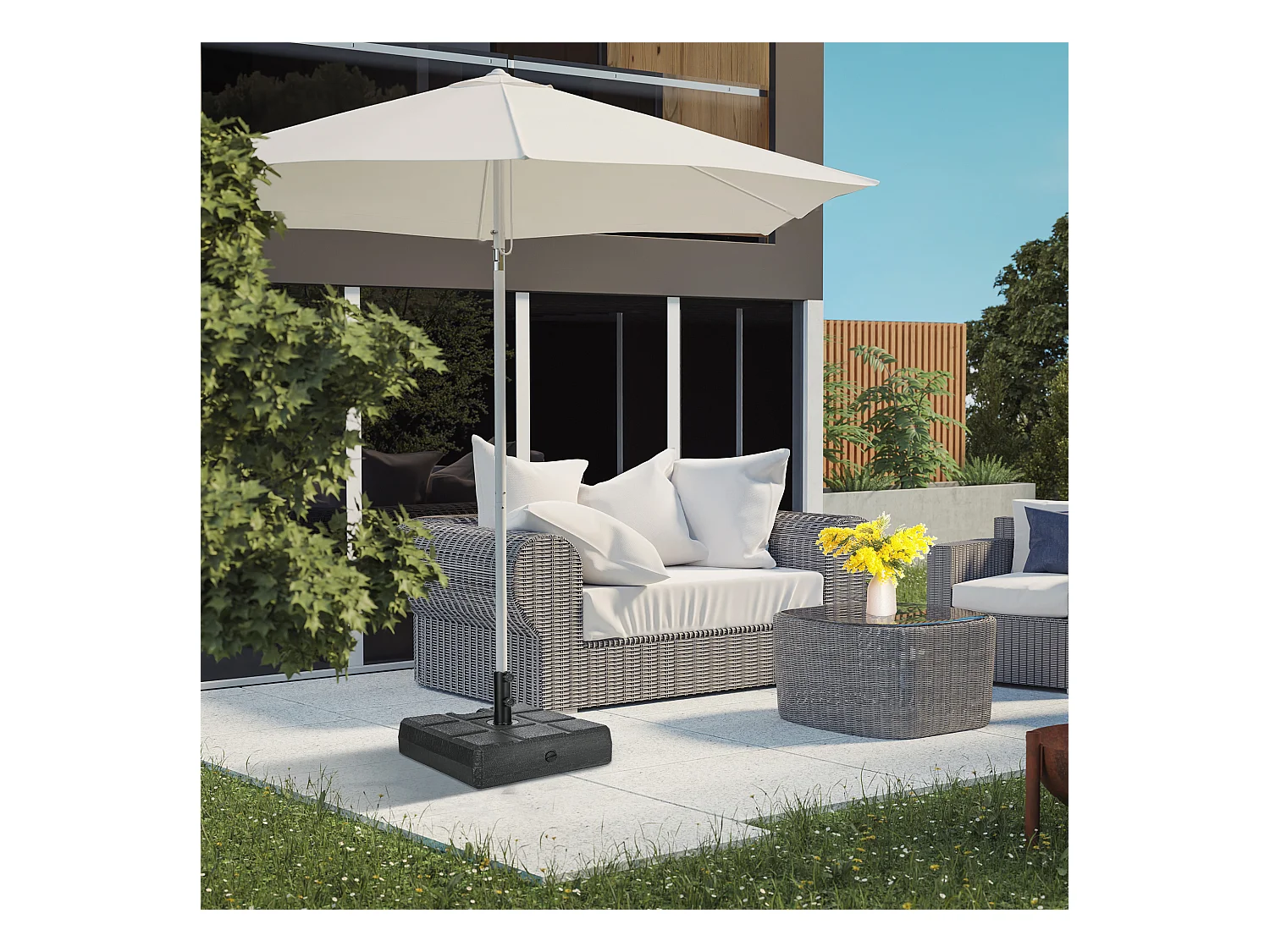 Pied de parasol carré base de lestage dim. 49L x 49l x 36,5H cm HDPE aspect bois noir