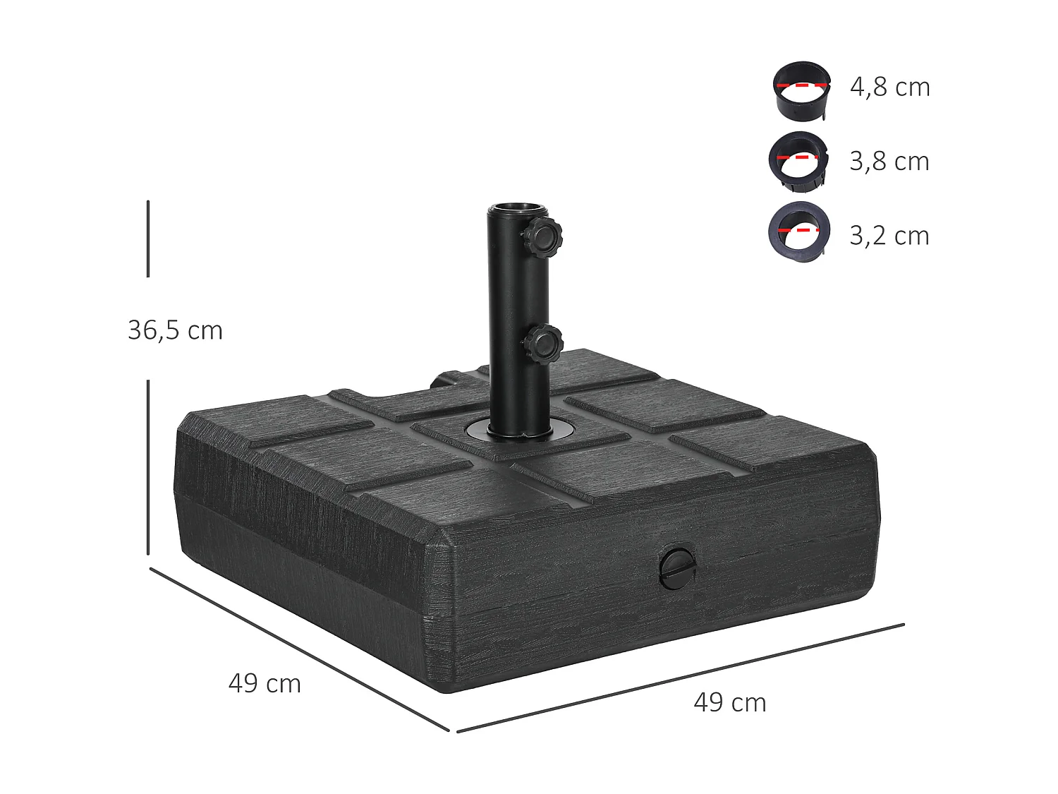 Pied de parasol carré base de lestage dim. 49L x 49l x 36,5H cm HDPE aspect bois noir