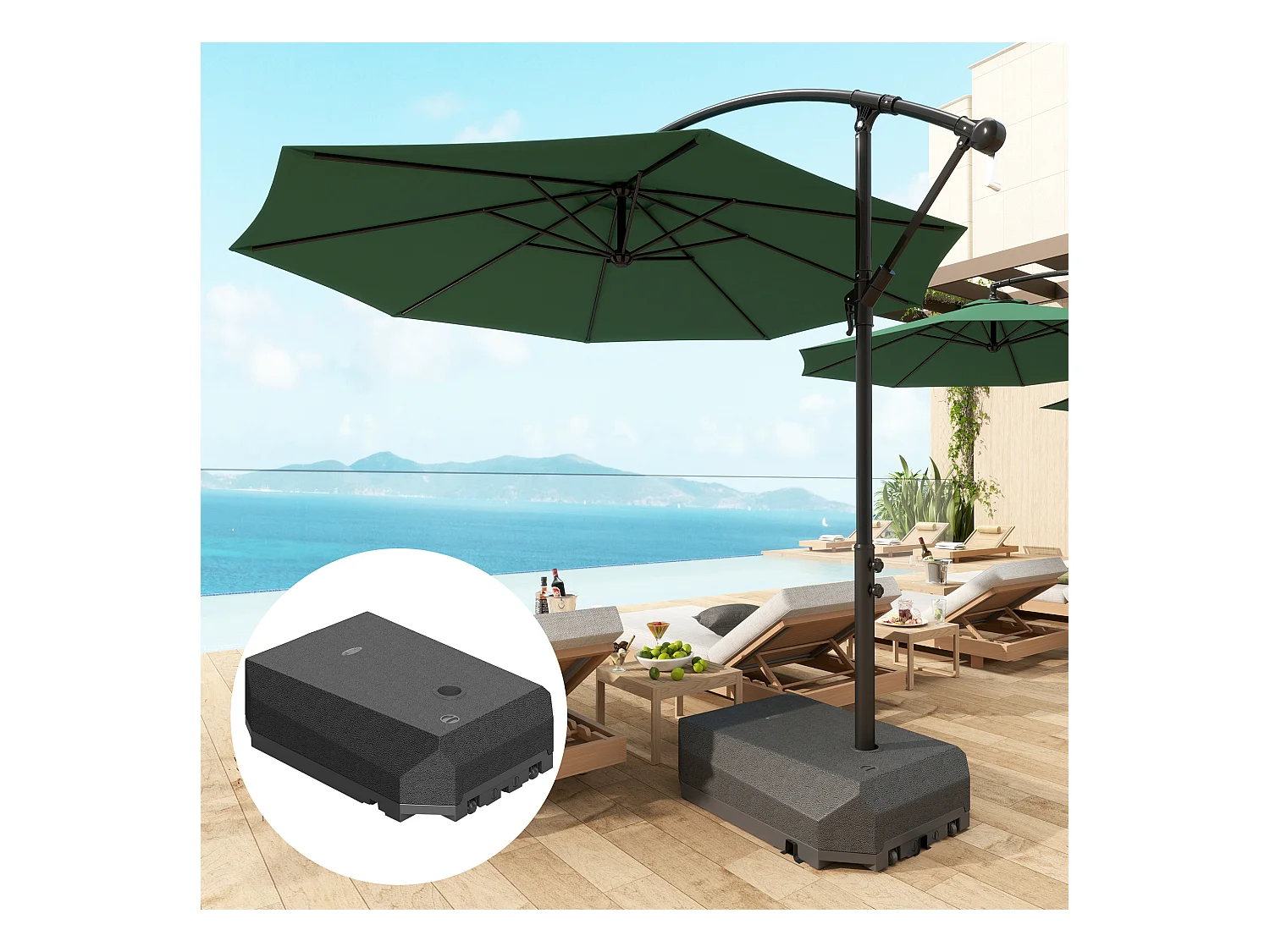 Pied de parasol déporté 90L avec pied en croix plastique noir