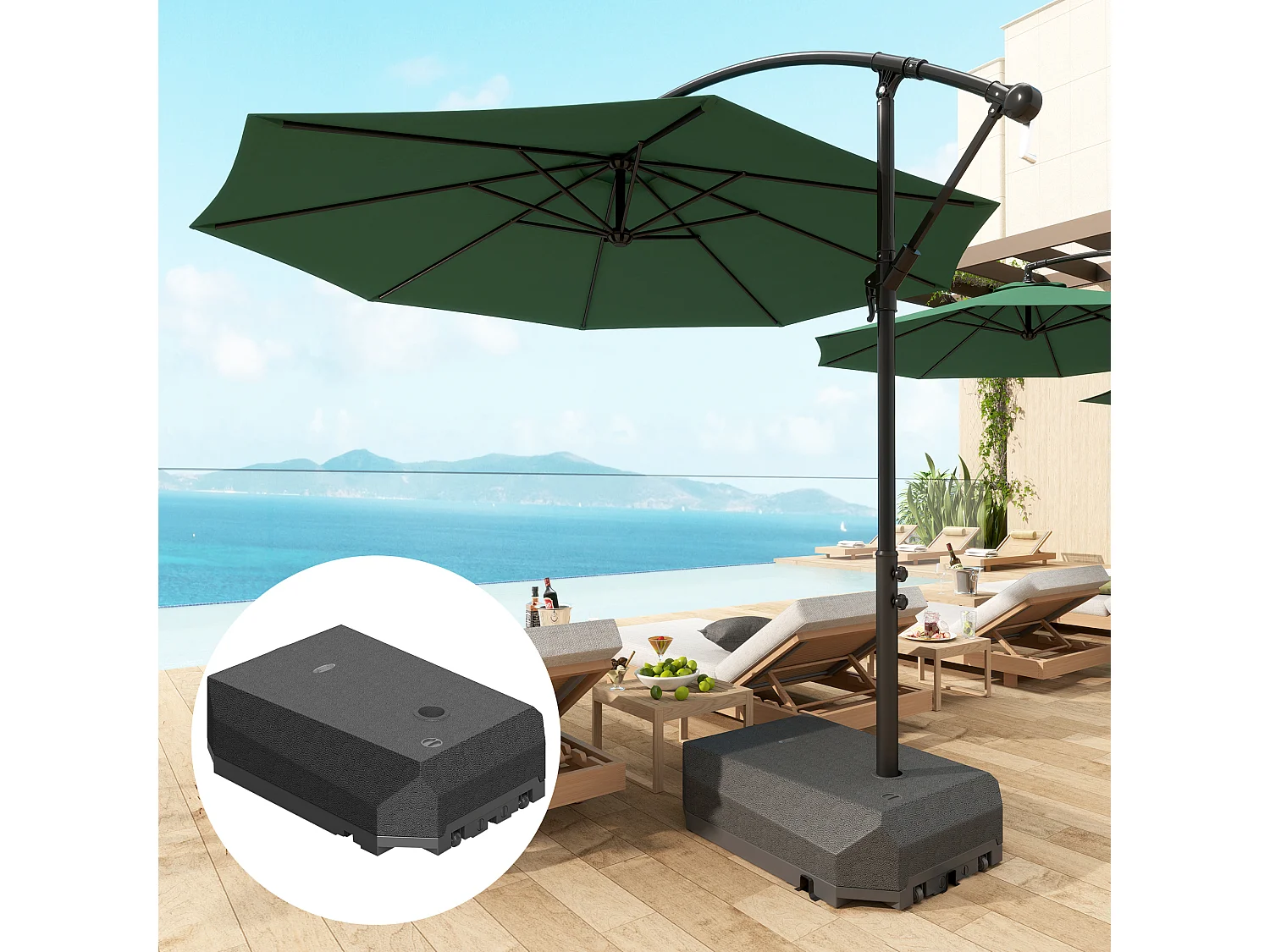 Pied de parasol déporté 90L avec pied en croix plastique noir