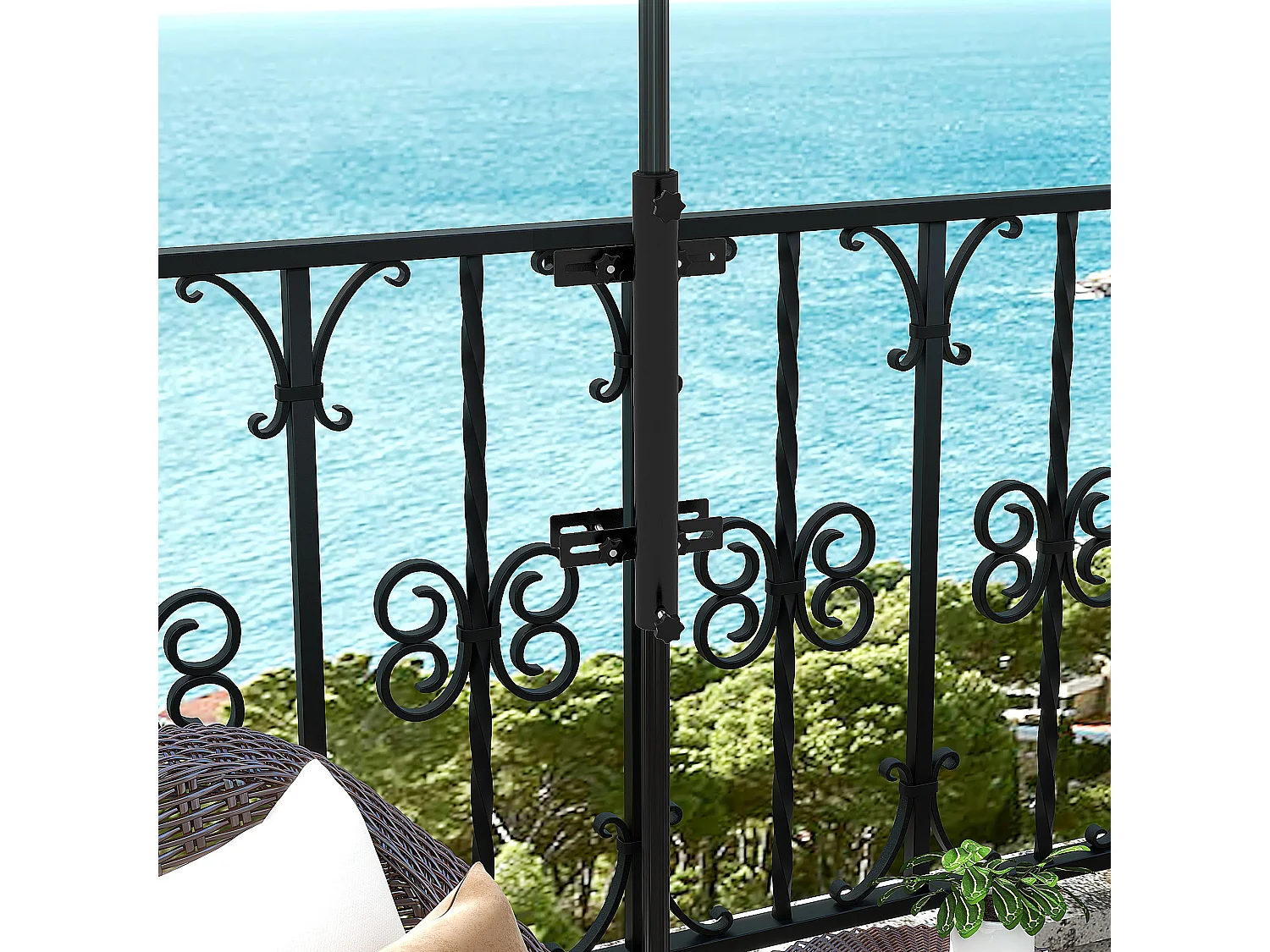 Fixation de parasol pour balcon pinces réglables garde-corps métal noir