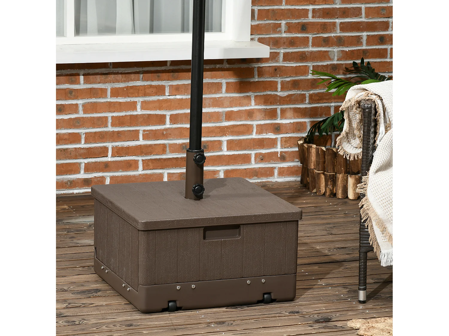 Pied de parasol table d'appoint jardinière 3 en 1 marron