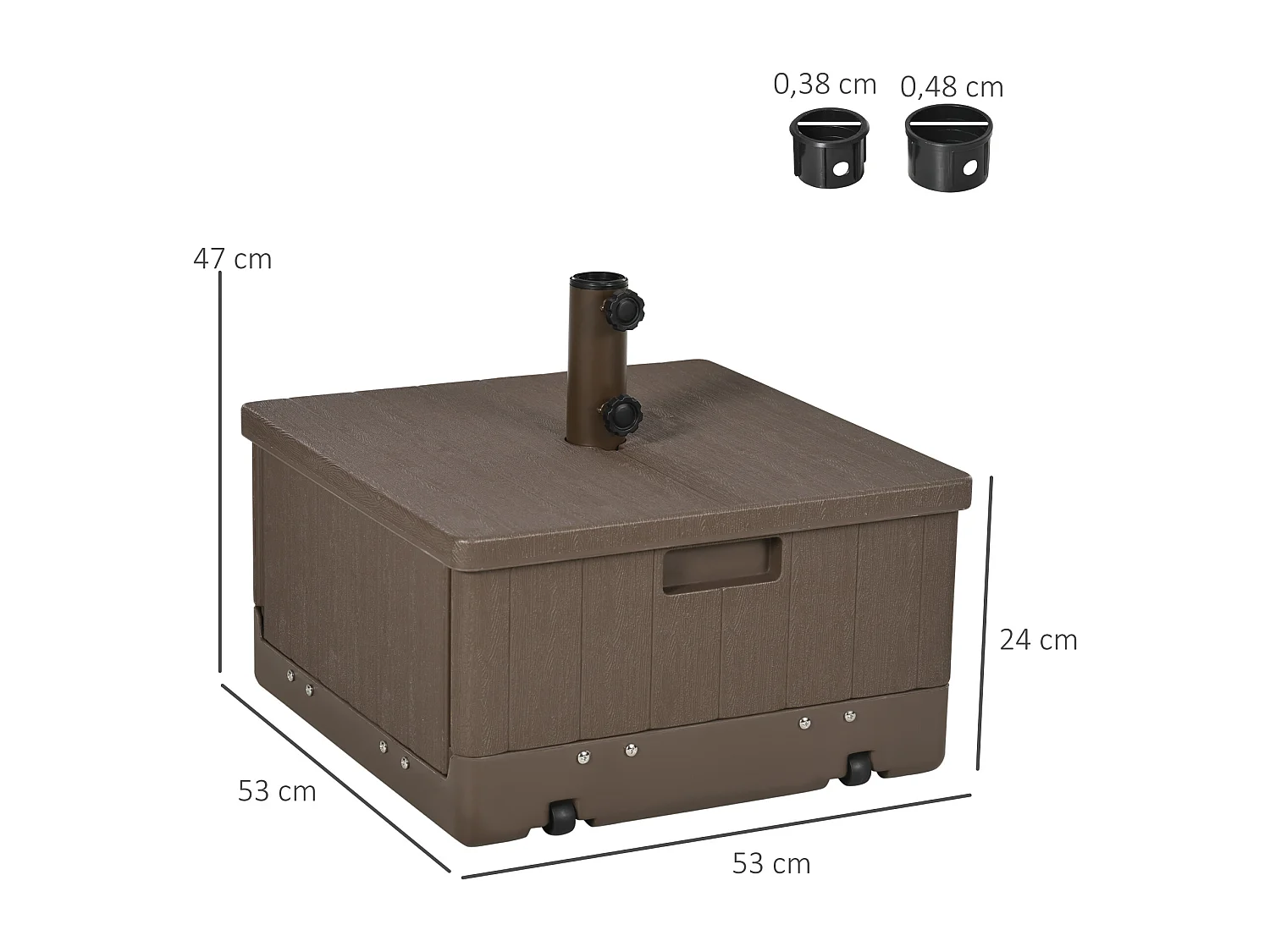 Pied de parasol table d'appoint jardinière 3 en 1 marron