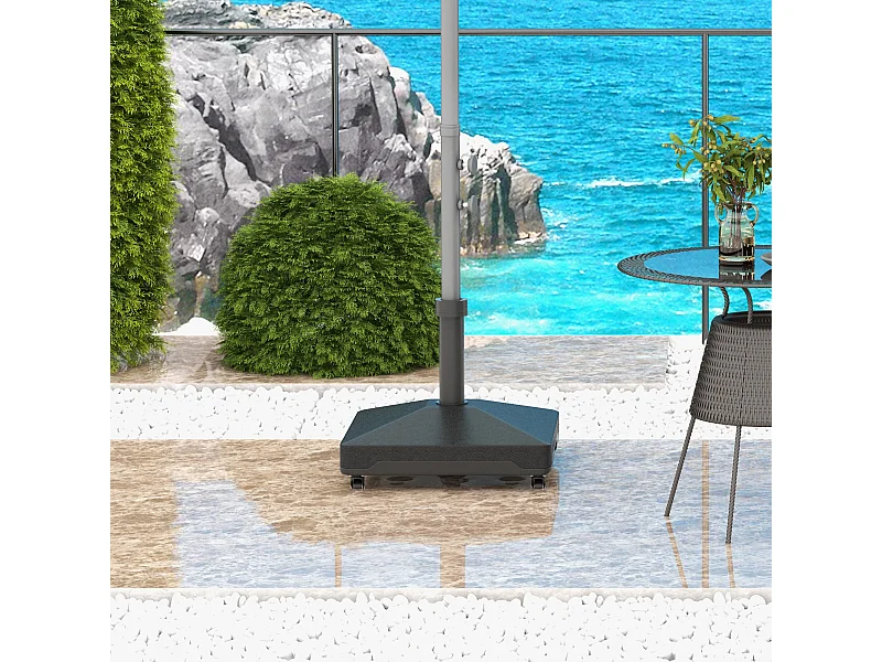 Pied de parasol carré avec 4 roulettes et poignée HDPE noir