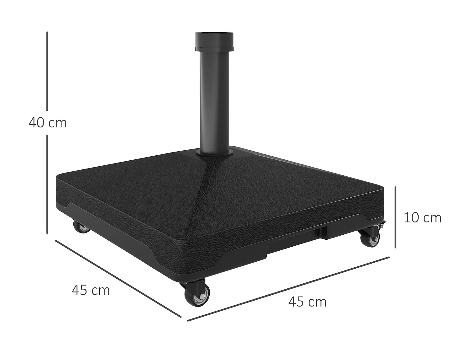 Pied de parasol carré avec 4 roulettes et poignée HDPE noir