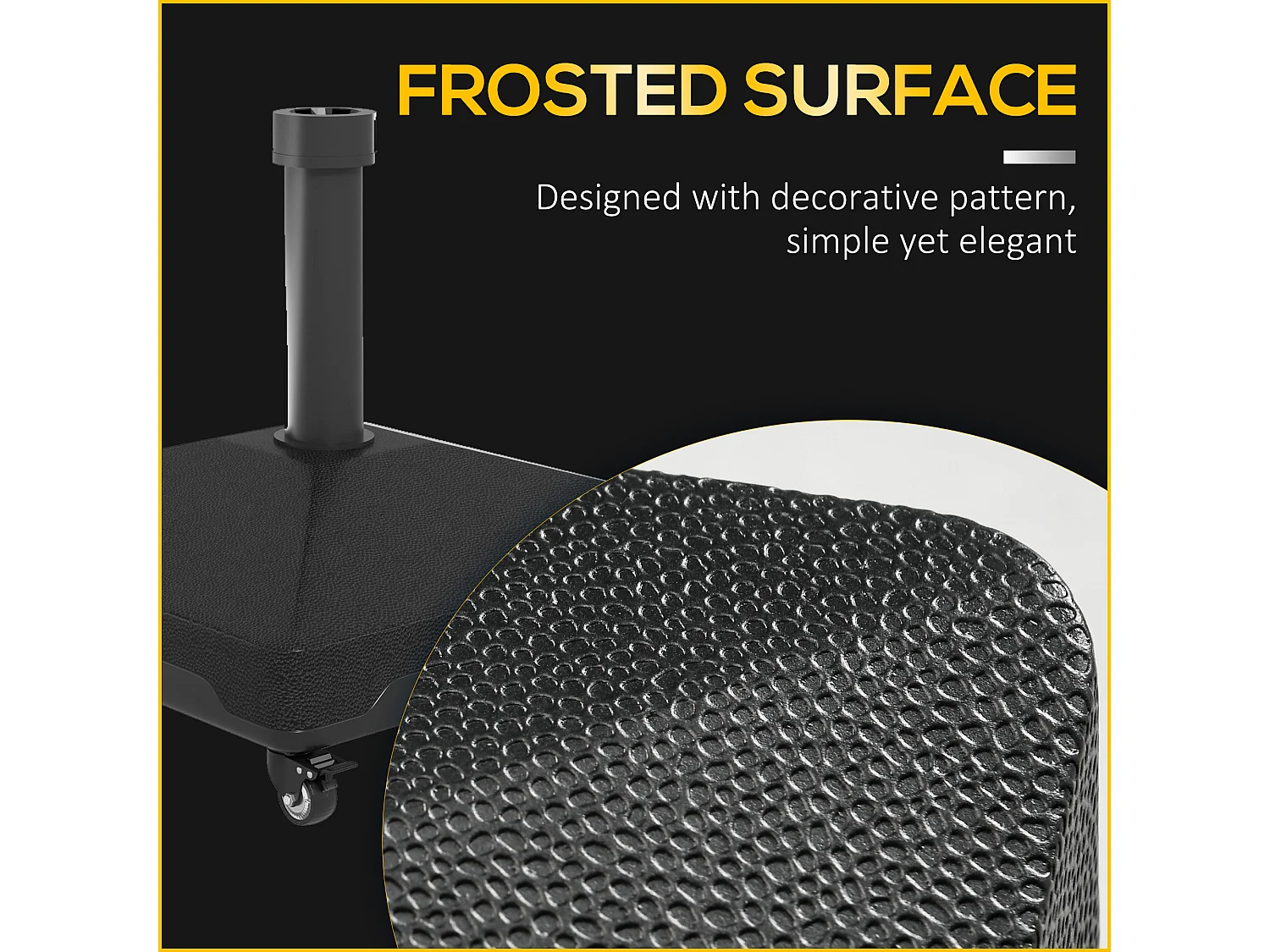 Pied de parasol carré avec 4 roulettes et poignée HDPE noir