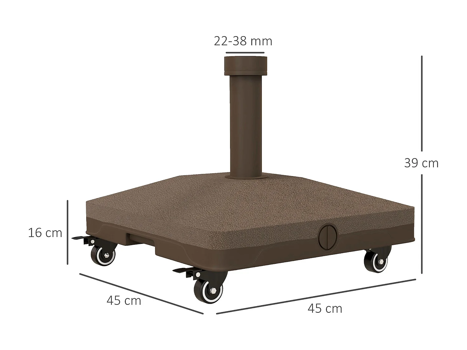 Pied de parasol base de lestage parasol carré HDPE surface granuleuse marron