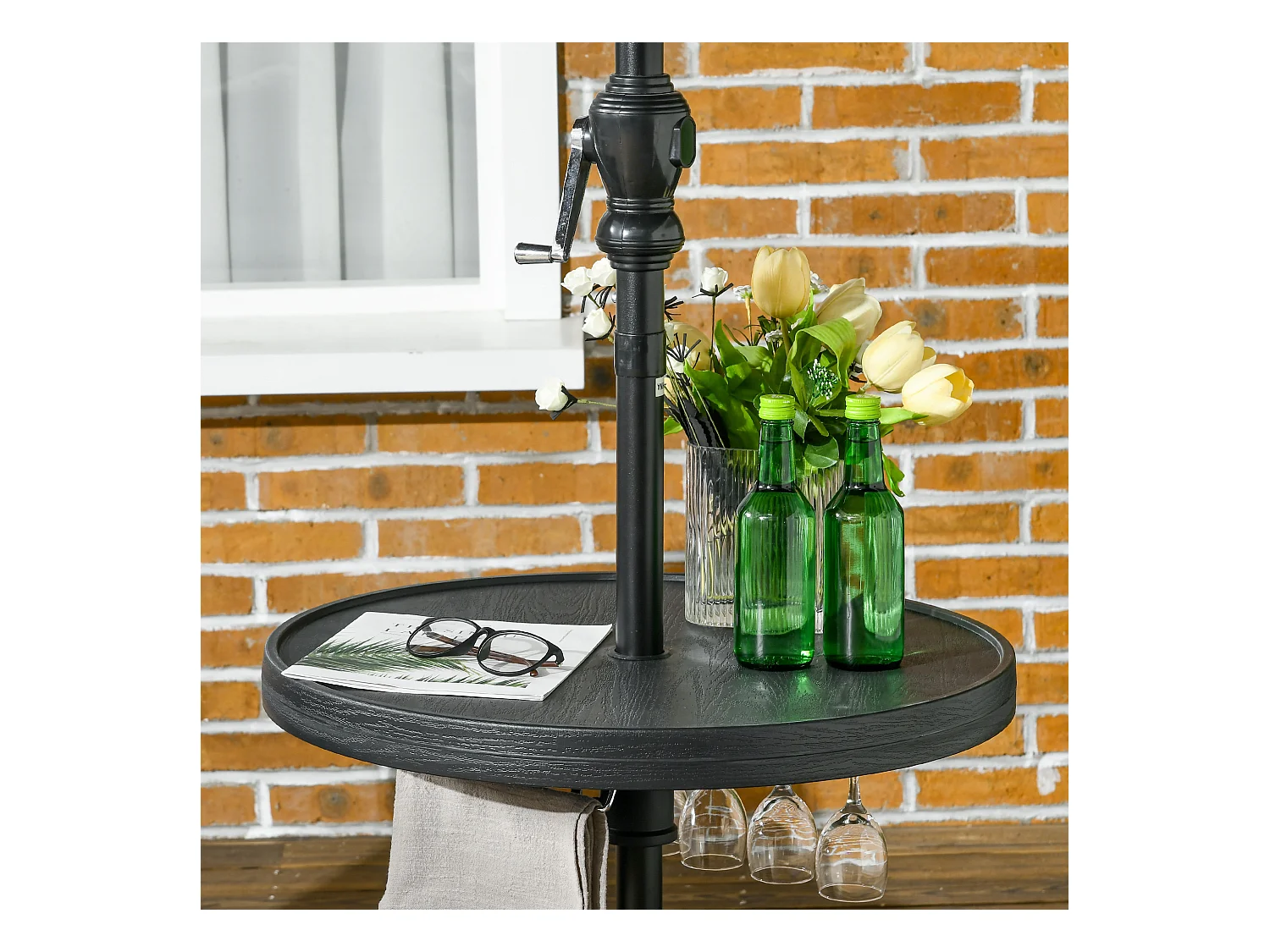 Table basse table de parasol Ø 60 cm compatible parasol mât 3,8 cm HDPE aspect bois noir