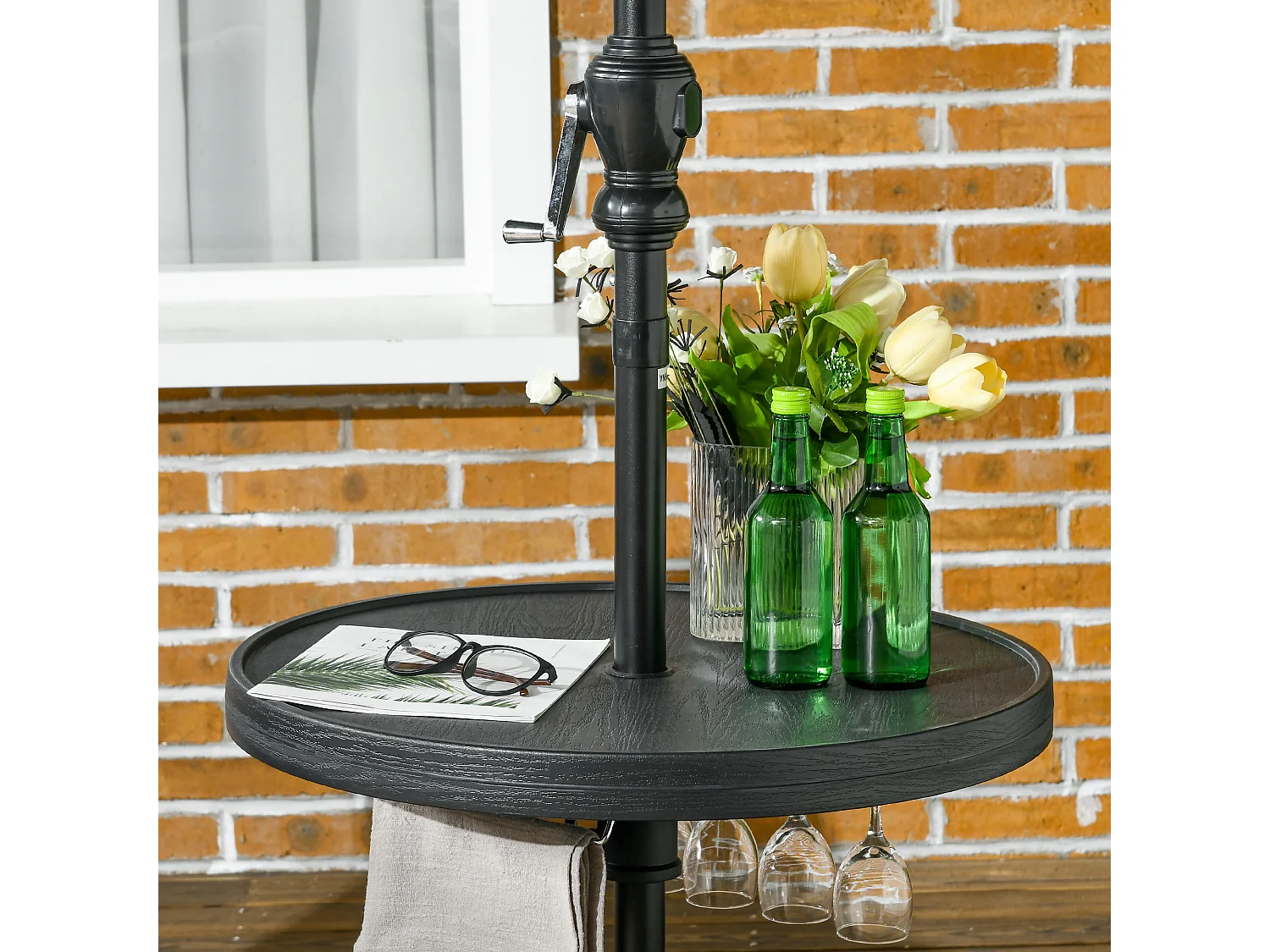 Table basse table de parasol Ø 60 cm compatible parasol mât 3,8 cm HDPE aspect bois noir