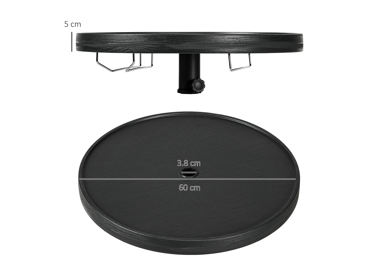 Table basse table de parasol Ø 60 cm compatible parasol mât 3,8 cm HDPE aspect bois noir