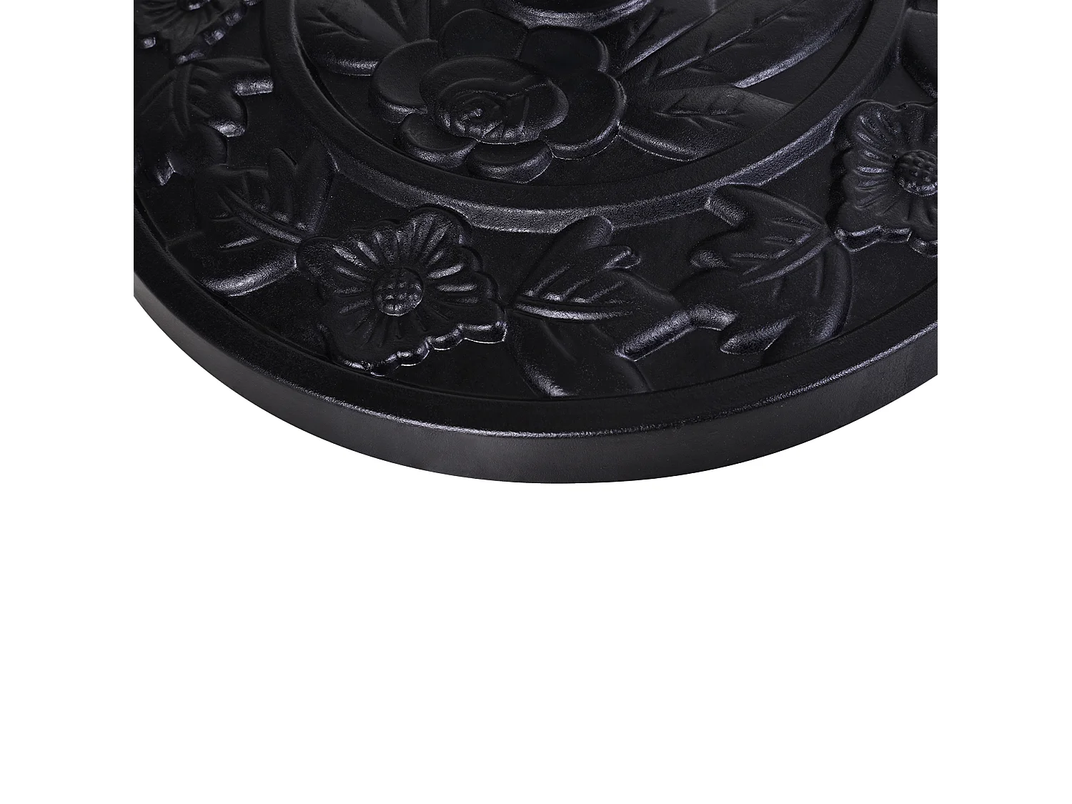 Pied de parasol base de lestage parasol demi-cercle résine imitation fonte motif fleur 50L x 31l x 32H cm noir