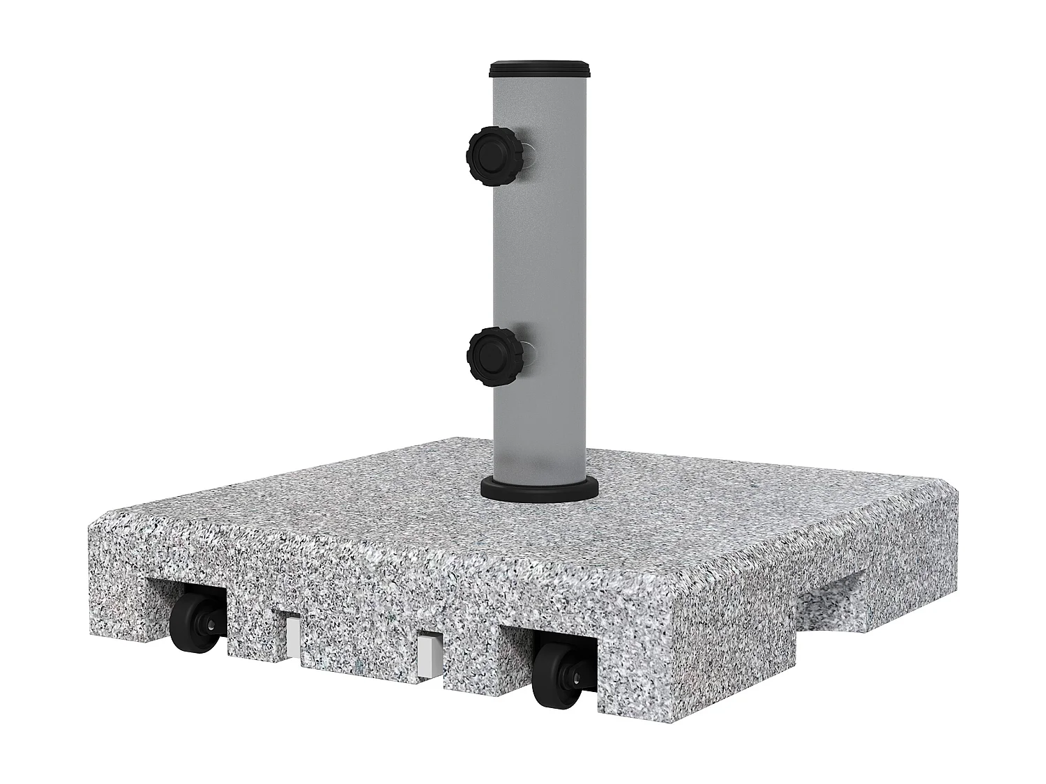 Pied de parasol - Base de lestage en granite carré 28 Kg 2 roulettes poignée