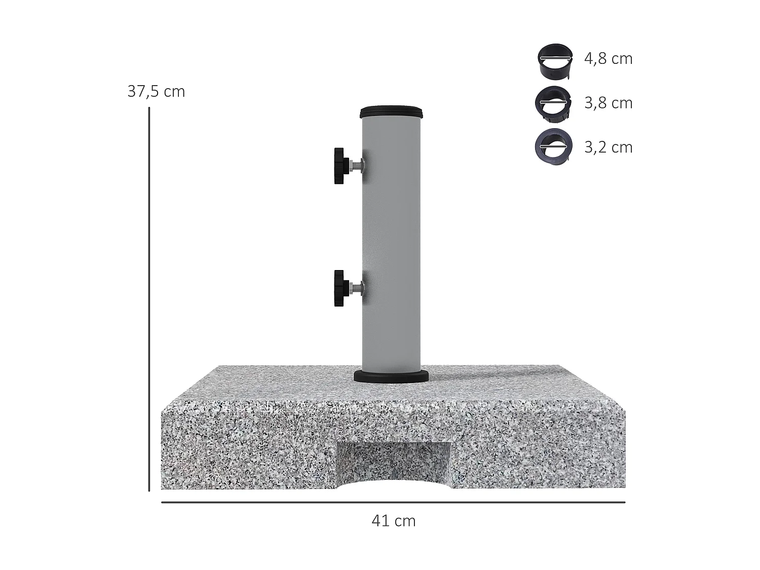 Pied de parasol - Base de lestage en granite carré 28 Kg 2 roulettes poignée