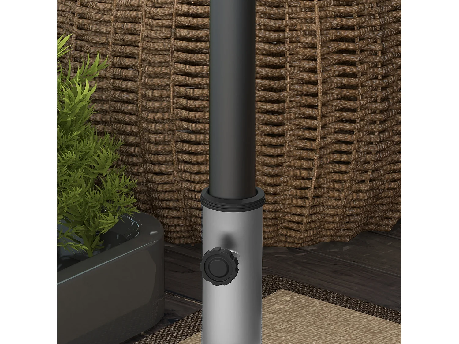 Pied de parasol - Base de lestage en granite carré 28 Kg 2 roulettes poignée