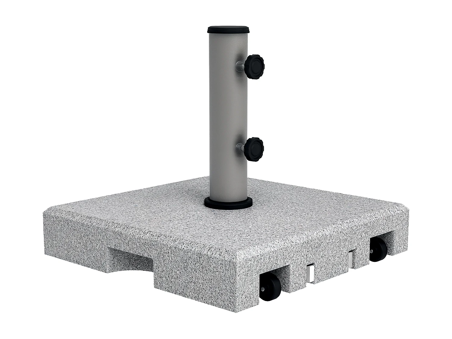 Pied de parasol - Base de lestage en granite carré 28 Kg 2 roulettes poignée