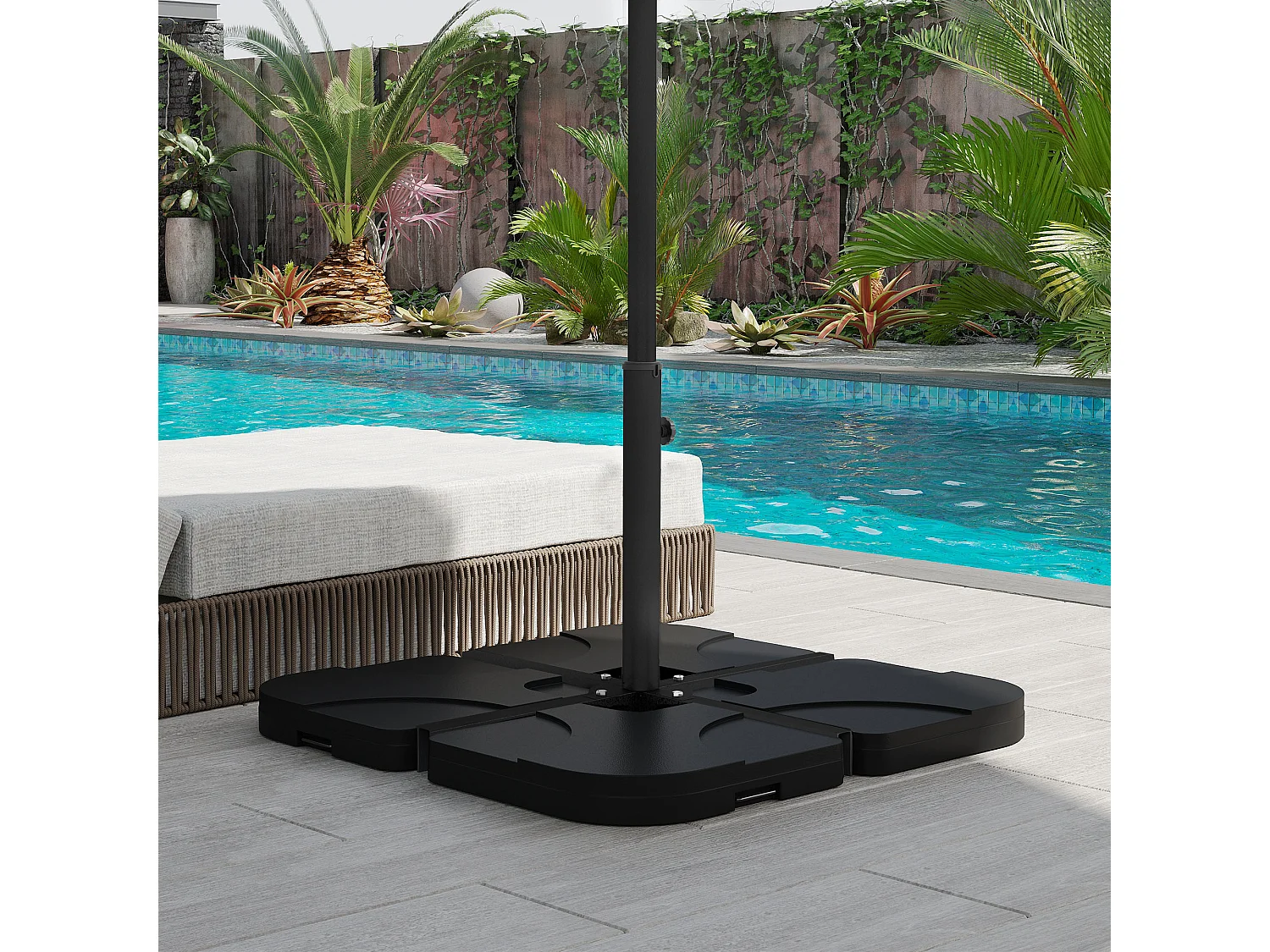 Pied de parasol base de parasol support de parasol en croix dim. 100L x 100l x 75H cm métal époxy noir