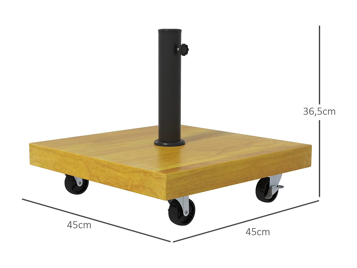 Pied de parasol carré - base de lestage poids net 25 Kg métal 4 roulettes