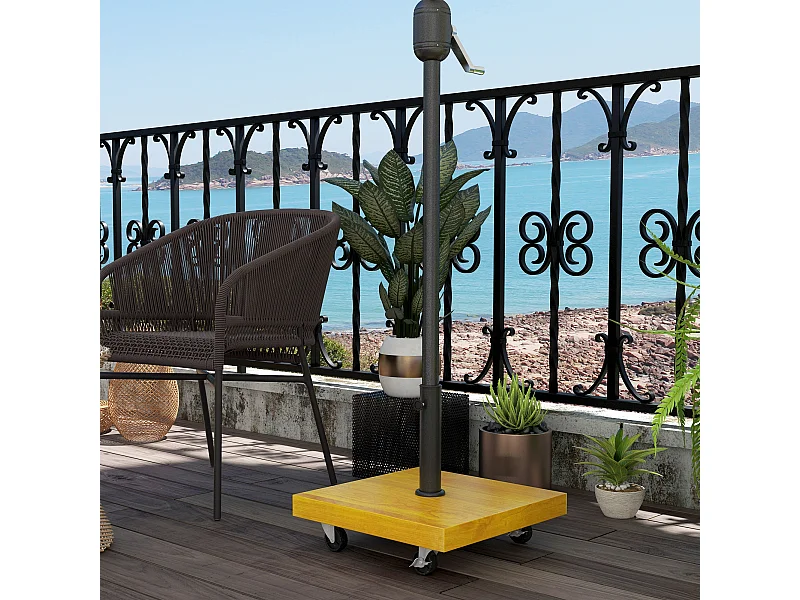 Pied de parasol carré - base de lestage poids net 25 Kg métal 4 roulettes