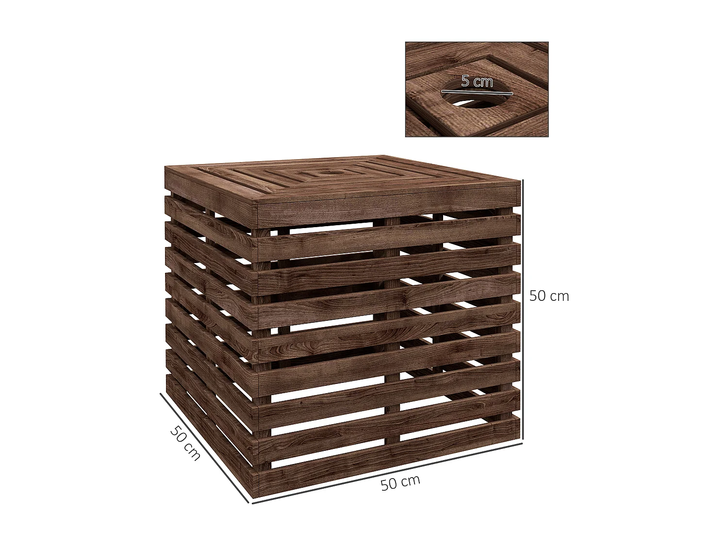 Pied de parasol coffre de rangement table basse 3 en 1 bois de sapin