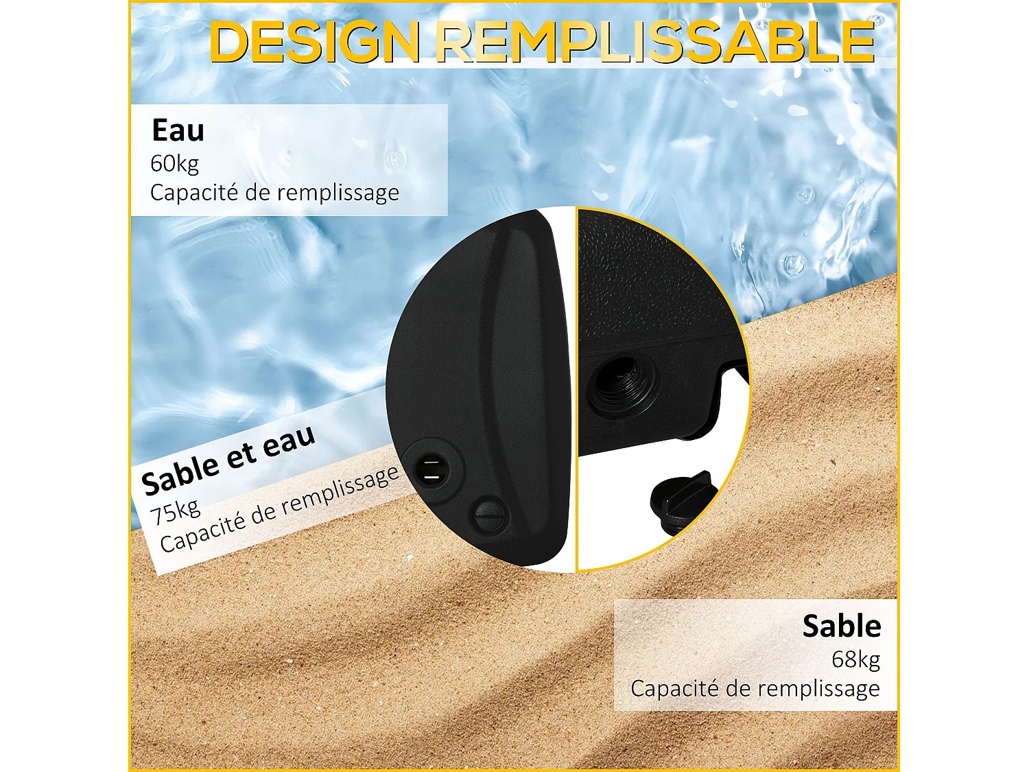 Pied de parasol déporté base de lestage parasol HDPE surface texturée noir