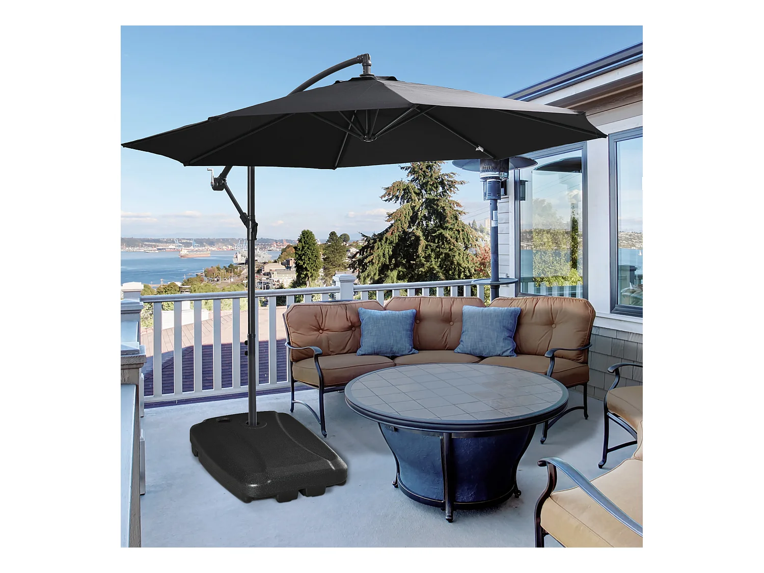 Pied de parasol déporté base de lestage parasol HDPE surface texturée noir