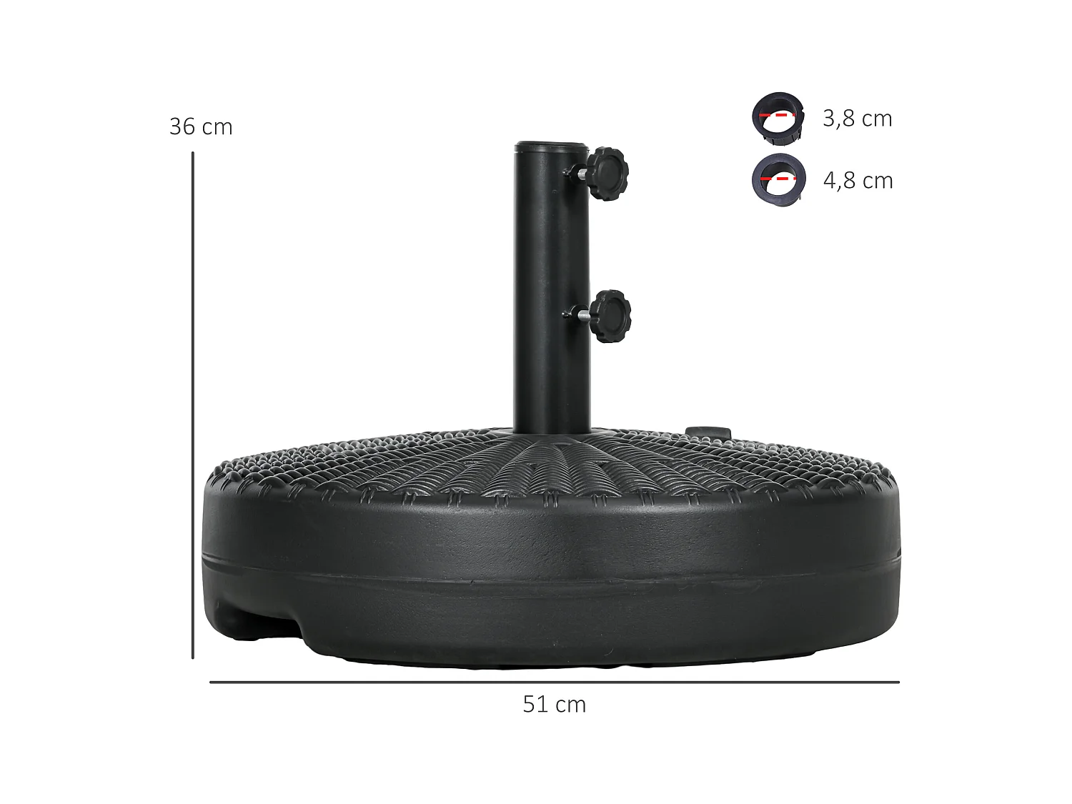 Pied de parasol rond base de lestage Ø 51 x 36 cm HDPE aspect résine noir