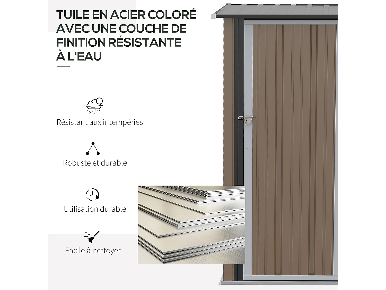 Abri de jardin - remise pour outils - cabanon porte verrouillable - dim. 142L x 84l x 189H cm - tôle d'acier marron blanc