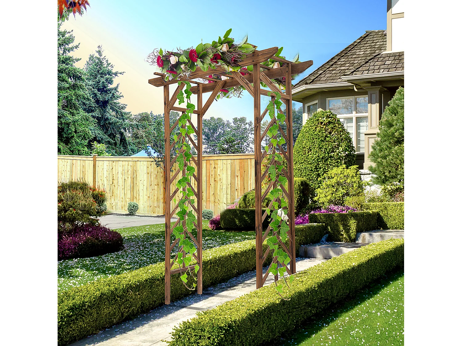 Arche de jardin arche à rosiers style exotique dim. 140L x 65l x 200H cm bois de sapin